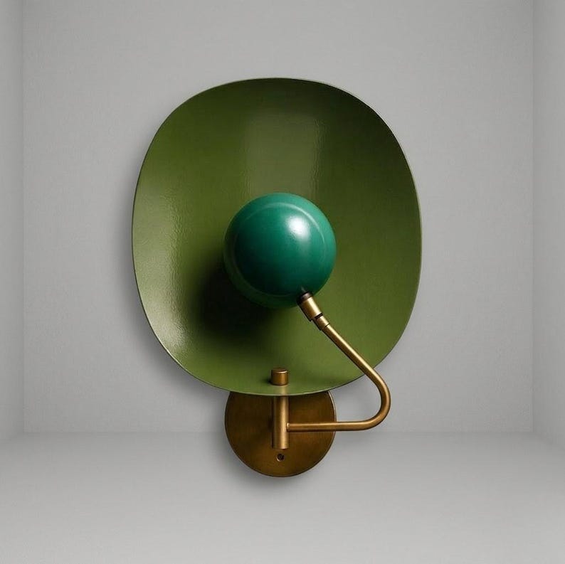 Vägglampa i grön mässing i mitten av århundradet | Retro vägglampa | Nordisk minimalistisk belysning | Sänglampa | Heminredning bild 2