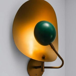 Vägglampa i grön mässing i mitten av århundradet | Retro vägglampa | Nordisk minimalistisk belysning | Sänglampa | Heminredning bild 7