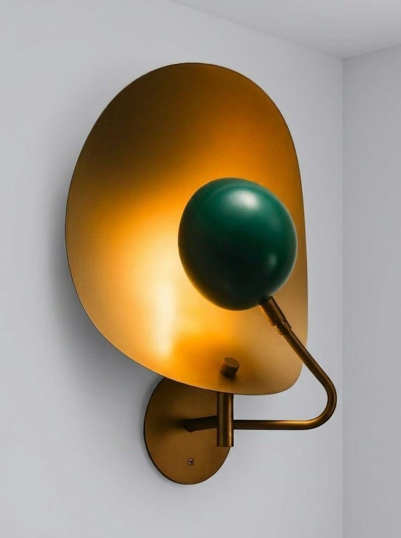 Vägglampa i grön mässing i mitten av århundradet | Retro vägglampa | Nordisk minimalistisk belysning | Sänglampa | Heminredning bild 7