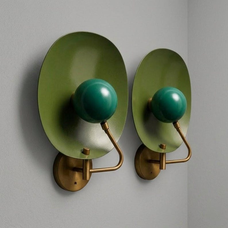 Vägglampa i grön mässing i mitten av århundradet | Retro vägglampa | Nordisk minimalistisk belysning | Sänglampa | Heminredning bild 6