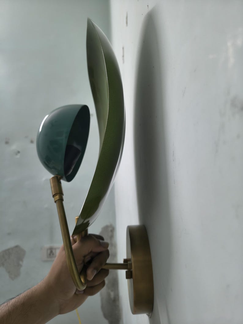 Vägglampa i grön mässing i mitten av århundradet | Retro vägglampa | Nordisk minimalistisk belysning | Sänglampa | Heminredning bild 12