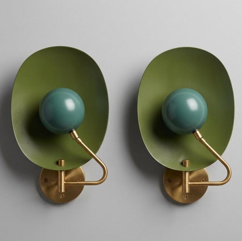 Vägglampa i grön mässing i mitten av århundradet | Retro vägglampa | Nordisk minimalistisk belysning | Sänglampa | Heminredning bild 1
