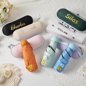 Gepersonaliseerde opvouwbare paraplu, compacte reismini met hoes, reisparasol, paraplu met hoes, cadeau voor haar of hem