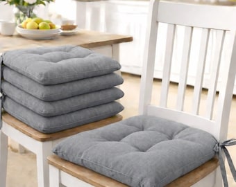 Cojines de algodón para sillas con lazos, juego de 6 – Relleno grande, suave y grueso, antideslizante, para cocina y comedor, Hecho en Italia