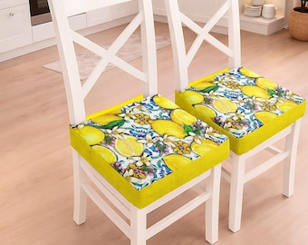 Pair of 40 x 40 cm Lemon Line Chair Cushions – Elastic Band | 100% Polyester | Yellow, Blue, Pink, Aqua Green