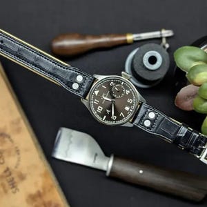 Handmade Black Matte Alligator Watch Strap for IWC Big Pilot, Exclusive Collection
