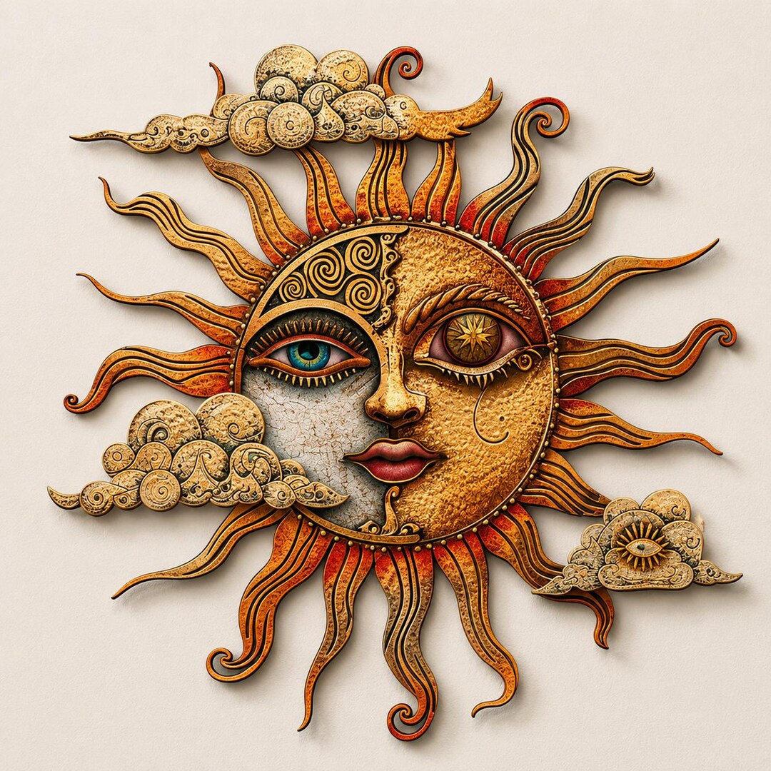 Metal Sun Moon Wall Decor, Celestial Outdoor Garden Art for Patio Home ...