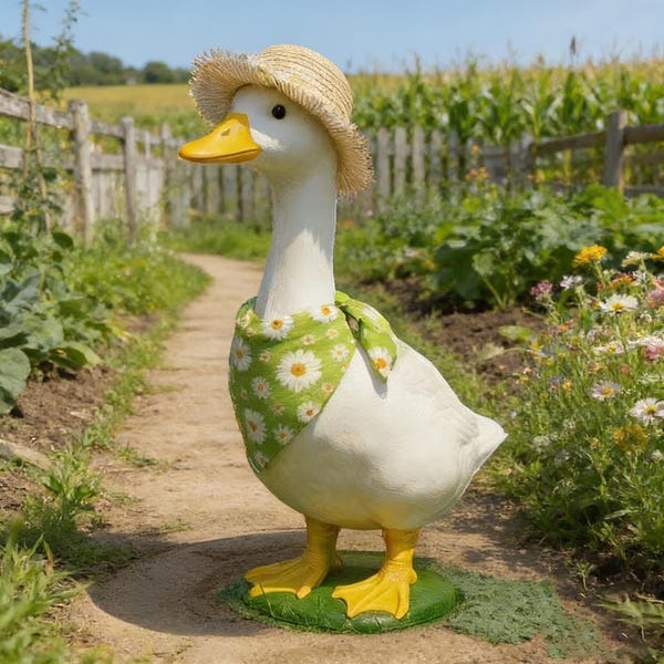 Conjunto de ganso para porche de primavera, ropa de ganso estilo granja Daisy, disfraz de ganso de jardín de 58 cm, decoración vintage para patio y césped de estilo campestre.