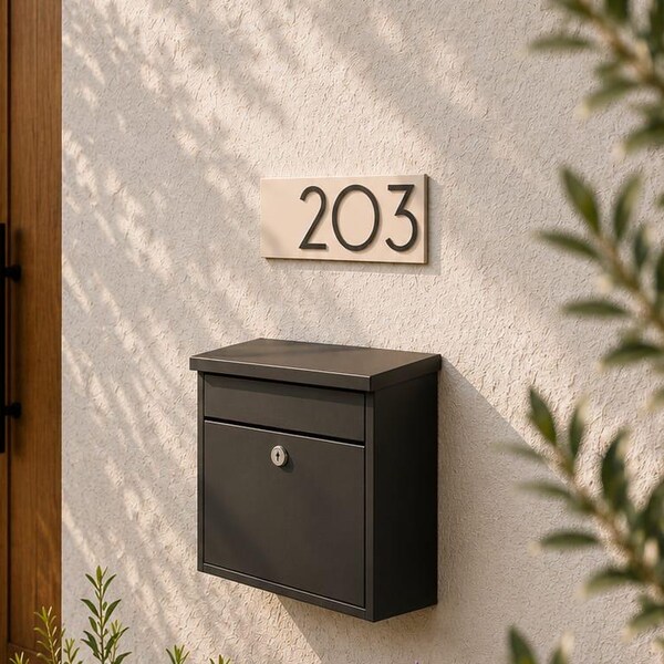 Modern house number - HN6 | House number sign | Address sign | 3D front door number | Easy installation with spacers, room number, building number