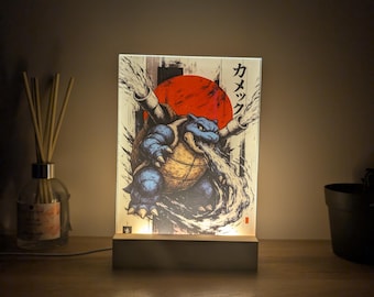 Lámpara de Pokémon Blastoise al estilo japonés | Lámpara LED personalizada de manga | Regalo original para geeks | Luz nocturna de plexiglás grabada | Decoración para la habitación de un gamer