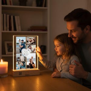 Lampada personalizzata per papà con foto – Regalo per la festa del papà – Lampada a LED "Il mio super papà" con codice QR video – Un ricordo unico per la famiglia