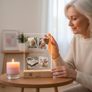 Lampada personalizzata per la mamma – Regalo per la festa della mamma – Lampada a LED con foto e codice QR video – Un ricordo unico per la famiglia – Targa in plexiglas