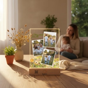Lampe famille personnalisée avec photos & QR code – Cadeau souvenir unique – Lampe photo personnalisée famille (idée cadeau parents)