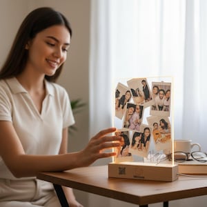 Lampada fotografica personalizzata in stile Polaroid – Regalo di compleanno originale – Lampada a LED per i ricordi degli amici – Luce notturna personalizzata con codice QR