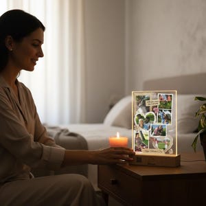 Lampada personalizzata con collage di foto, regalo di San Valentino – Lampada ricordo in stile scrapbooking – Luce notturna a LED per coppie con codice QR