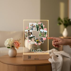 Lampe famille personnalisée avec photos & QR code – Cadeau souvenir unique – Lampe photo personnalisée famille (idée cadeau parents)