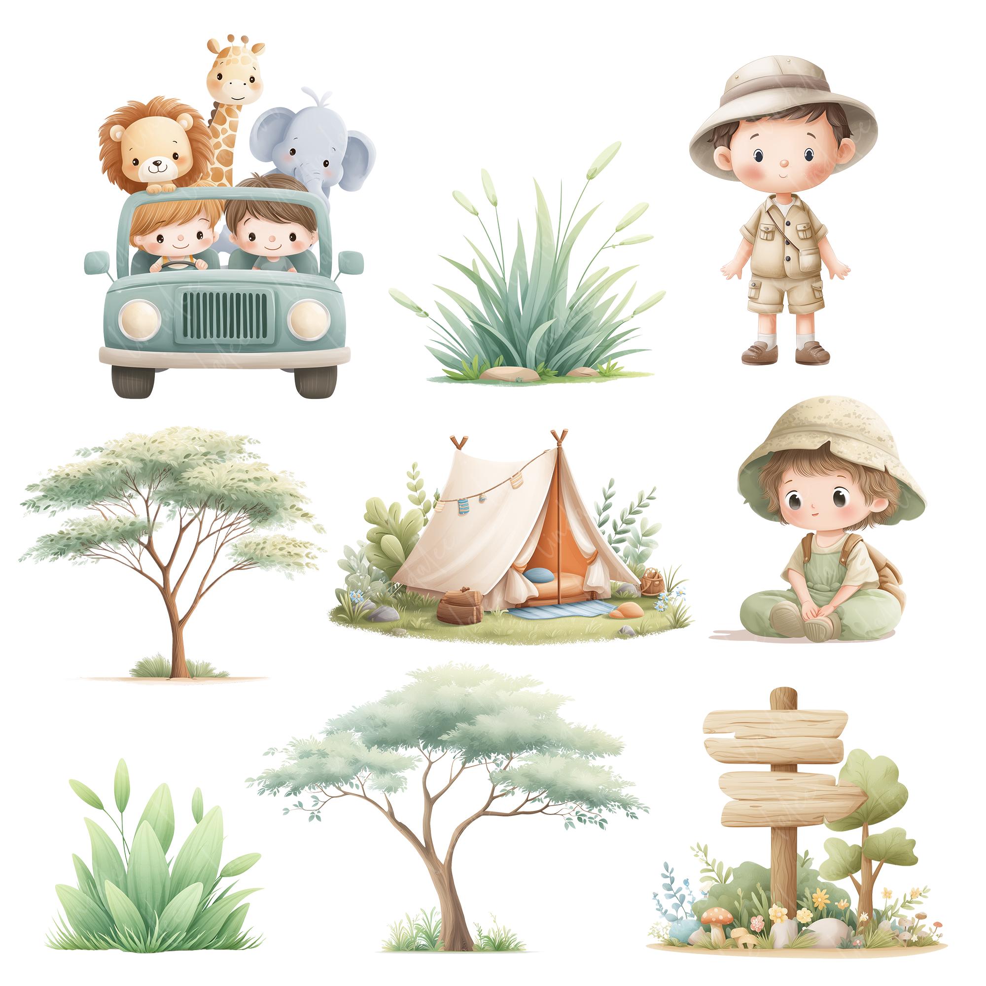 Safari Animals Clipart Baby Jungle PNG Nursery Set, Cute Baby Safari ...