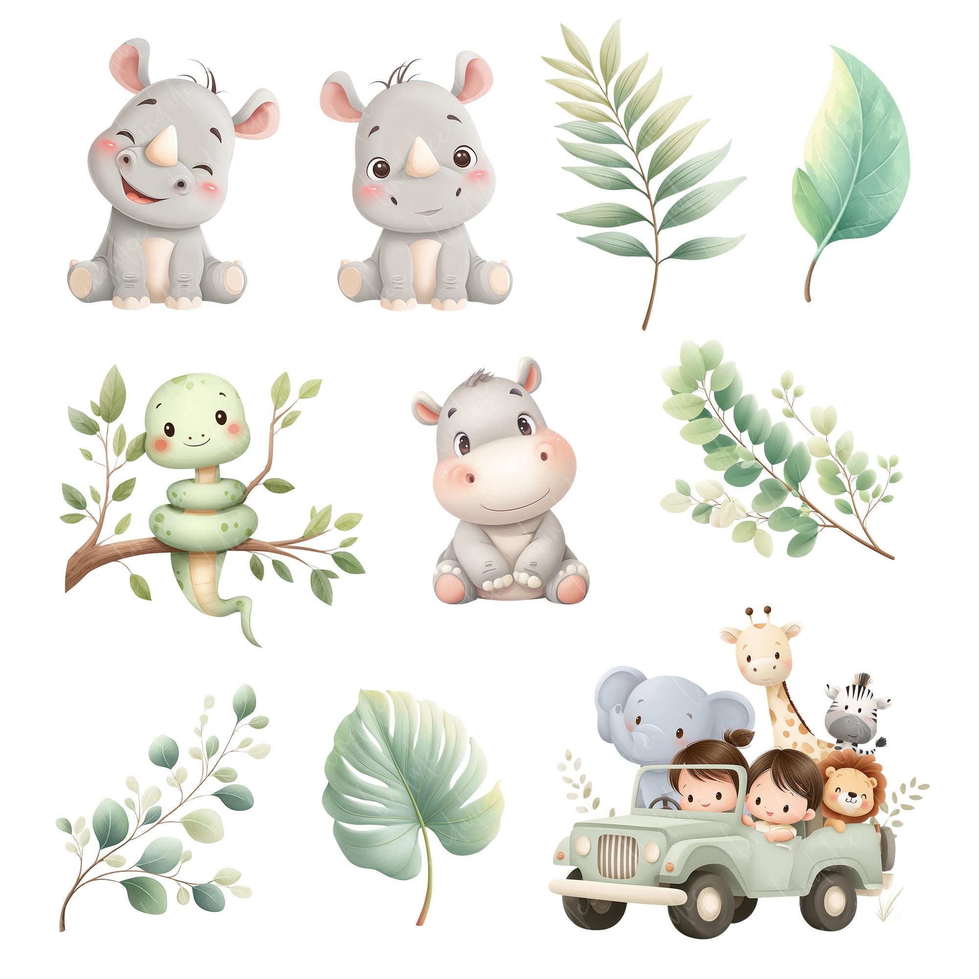 Safari Animals Clipart Baby Jungle PNG Nursery Set, Cute Baby Safari ...