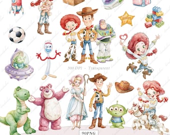 Toy Story Watercolor Clipart Bundle PNG, Toy Story png, Toy Story Birthday, Toy Theme Decor, Toy Clipart PNG, Toy Story Birthday Cake Topper