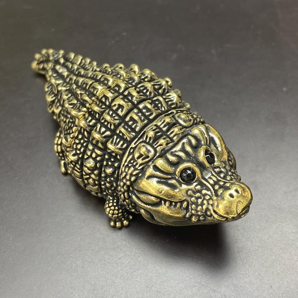 Solid Brass Fat Crocodile Hand Fidget Vintage Mini Tea Pet Desktop Ornament Reptile Lover Gift