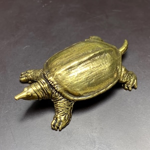 Brass Softshell Turtle Figurine Feng Shui Wealth Paperweight Mini Desk Decor Vintage Reptile Gift