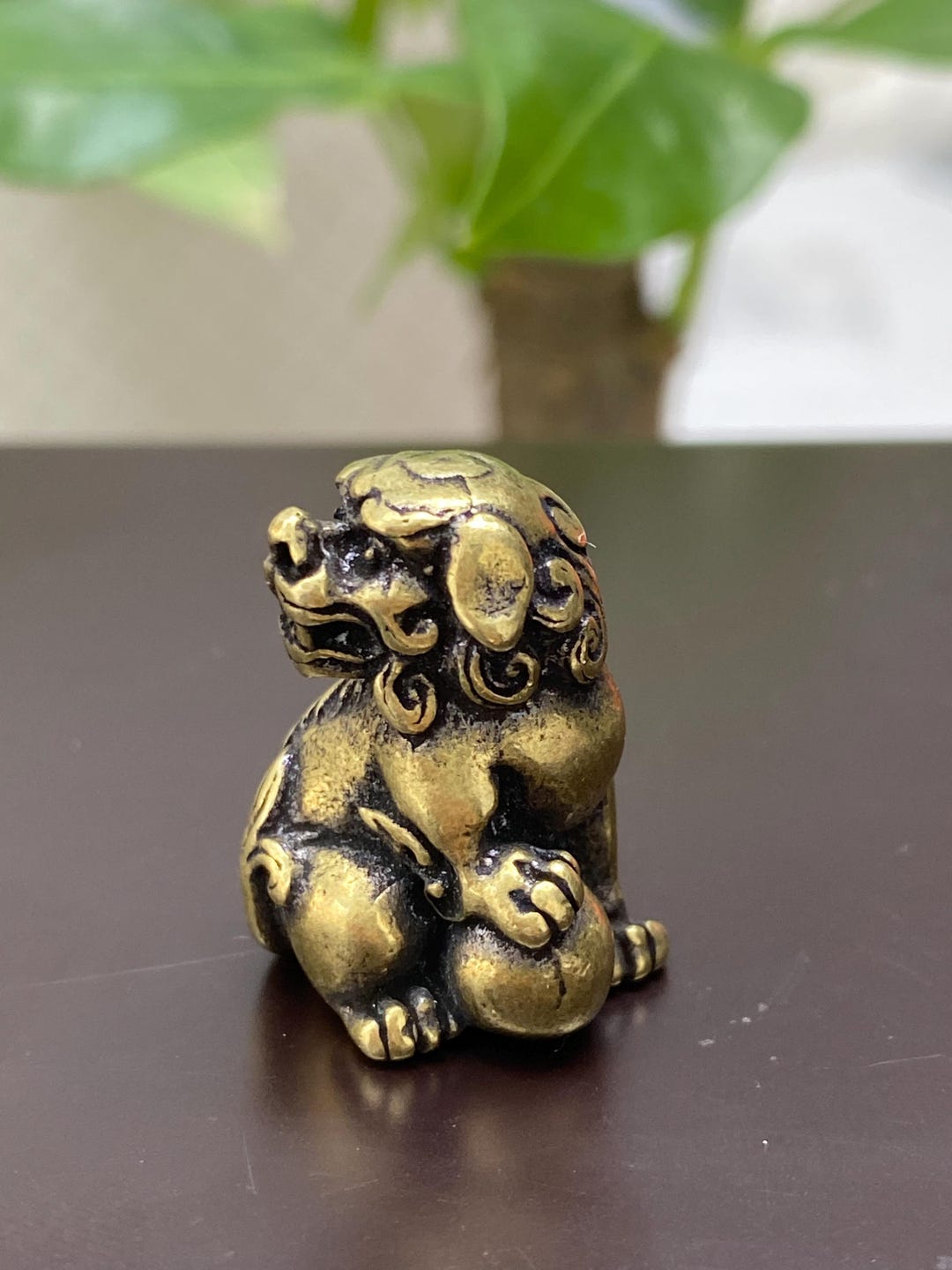 Brass Lion Figurine Ball Lion Statue Vintage Desk Decor Tea Pet ...