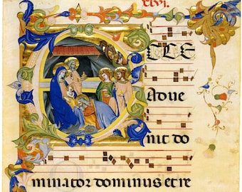 Fine Art Reproduction. Illuminated Manuscripts:  Adoration of the Magi in the Initial E, c. 1385. Fine Art Print