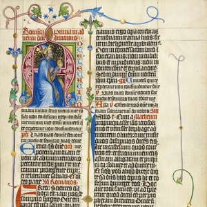 Fine Art Reproduction. Illuminated Manuscript Page. Initial A: King David Enthroned, c. 1430. Fine Art Print