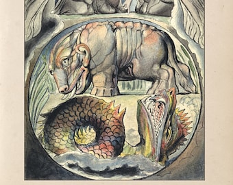 The Prints of William Blake.  The Watercolor Illustrations for The Book of Job, c. 1825: The Behemoth and Leviathan. Fine Art Reproduction.