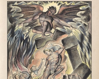 The Prints of William Blake.  The Watercolor Illustrations for The Book of Job, c. 1825: Destruction of Job's Sons. Fine Art Reproduction.