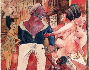 The Drawing Reproductions of Otto Dix .  Exotic Bordello, 1922 - Fine Art Print.