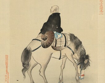 Japanese Woodblock Print Reproductions. A Traveler on a Horse, c. 1870. Fine Art Print