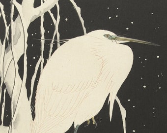 Heron in the Snow, c. 1925 by Ohara Koson. Fine Art Reproduction.