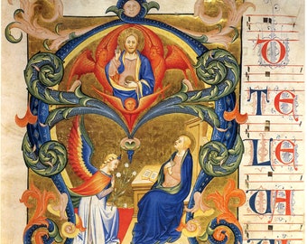 Fine Art Reproduction. Illuminated Manuscripts:  Choir Book Page - The Annunciation in an Initial  A