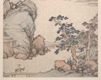 Chinese Landscape and Flower Paintings: Traveler in a Landscape  by Xiang Shengmo, c. 1640. Fine Art Reproduction