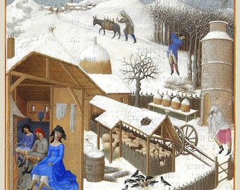 The Tres Riches Heures: The Very Rich Hours of Jean, Duke of Berry, c.1410, France. February (Fevrier). Illuminated Manuscript Reproduction