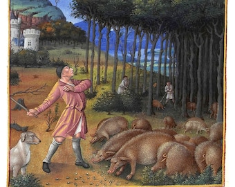 The Tres Riches Heures: The Very Rich Hours of Jean, Duke of Berry, c.1410, November (Novembre), France. Illuminated Manuscript Reproduction