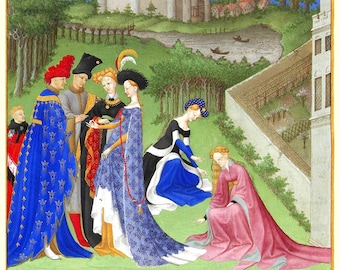 The Tres Riches Heures: The Very Rich Hours of Jean, Duke of Berry, c.1410, France. April (Avril). Illuminated Manuscript Reproduction