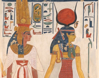 Queen Nefertari being led by Isis ca. 1279–1213 B.C. Ancient Egyptian Tomb Painting. Fine Art Reproduction.