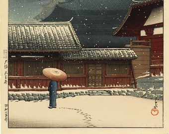 Japanese Art: Kawase Hasui (1883-1957) - Tennoji Temple in Osaka, 1927. Fine Art Reproduction