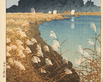 Japanese Art: Kawase Hasui (1883-1957) - Late Autumn in Ichikawa, 1930. Fine Art Reproduction