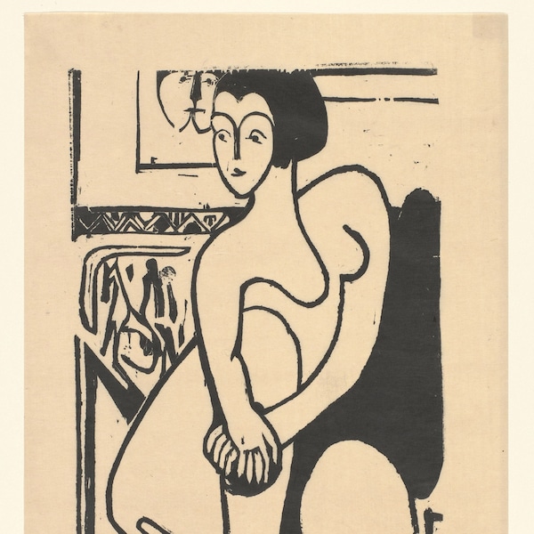 20th Century Expressionism: Zittend naakt (Sitting Naked) c. 1890-1938 by Ernst Ludwig Kirchner. Fine Art Reproduction.