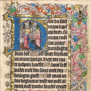 Illuminated Manuscripts - Initial H: The Annunciation. From a Book Of Hours - Utrecht Group, c. 1460. Fine Art Print