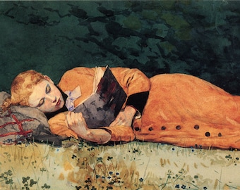 The New Novel, 1877. Winslow Homer Watercolor Reproductions. Fine Art Print.