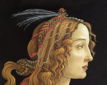 Fine Art Reproduction. Renaissance Beauty - Simonetta Vespucci: "la Bella Simonetta", 1480. Painting by Botticelli. Fine Art Print.