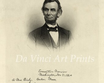 Civil War Print Reproduction. President Lincoln&#39;s Letter to Mrs. Bixby, 1891. Fine Art Print