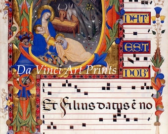 Fine Art Reproduction. Illuminated Manuscripts: Nativity & Annunciation in the Initial P, c. 1395. Fine Art Print