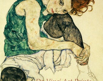 The Art of Egon Schiele.  Woman Sitting with Leg Drawn Up, 1917. Fine Art Print