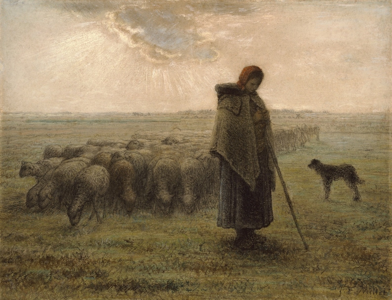 Jean-Francois Millet Reproductions A Shepherdess and Her Flock, c. 1862. Fine Art Reproduction. image 1