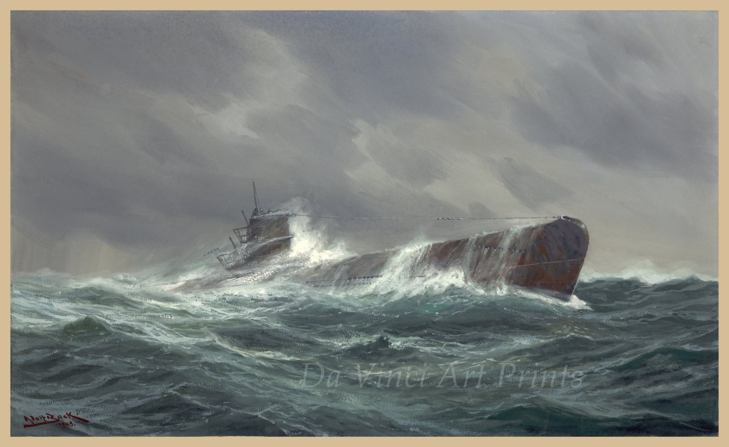 European Drawing Reproduction. U-boot Auf See (submarine at Sea) by Adolf  Bock, 1943. Fine Art Reproduction. - Etsy, image size:1500x919